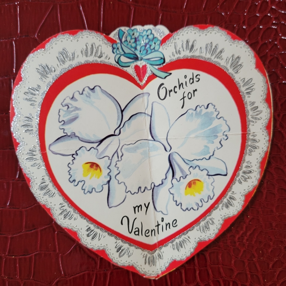 Vintage Valentine's Day Card ~ Orchid ~ Flowers ~ Pretty Ephemera ~ FINAL PRICE